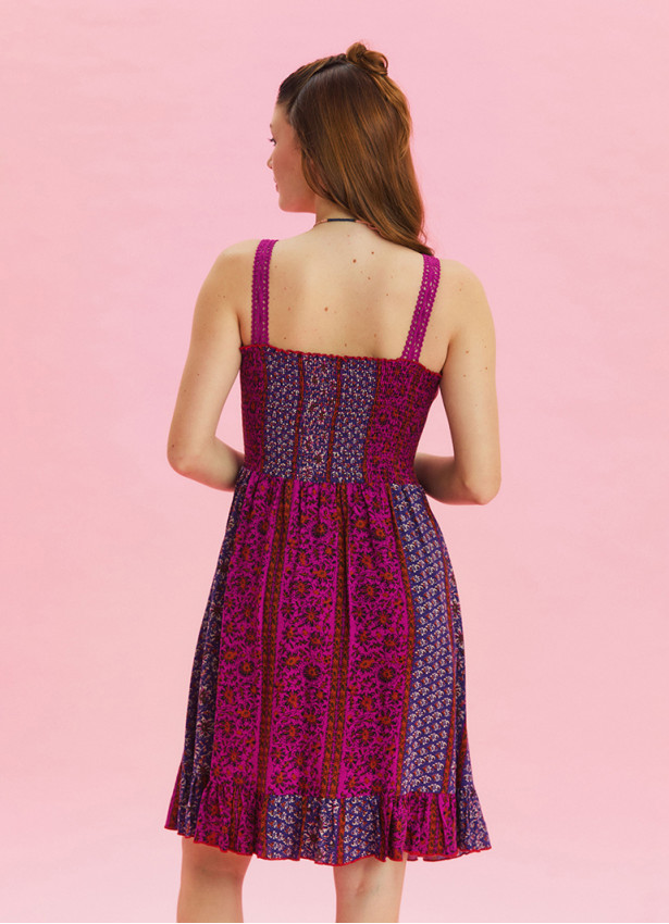 Strap Lace Collar Purple Ethnic Dress 4575